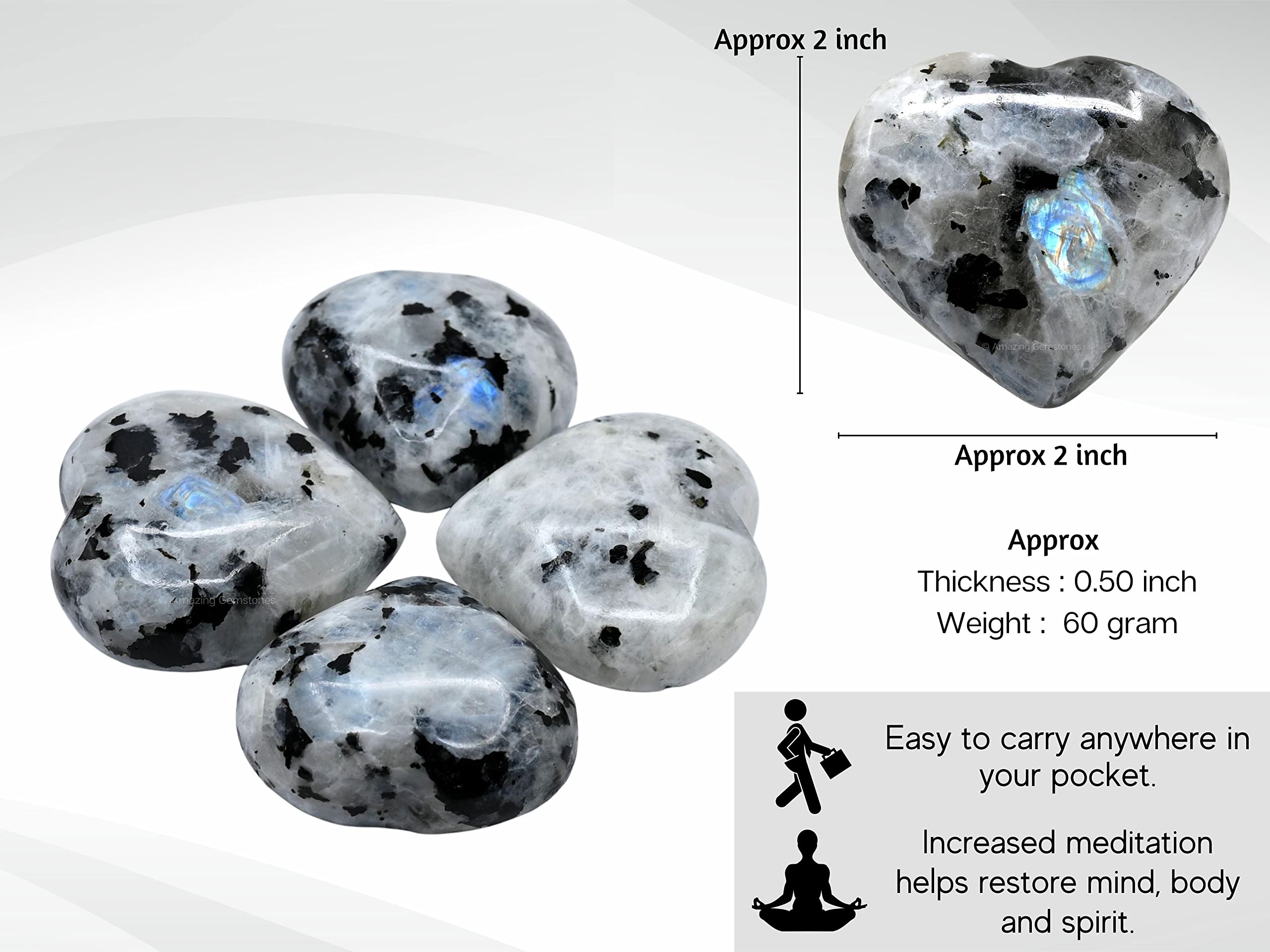 Amazing Gemstone Rainbow Moonstone: cœur arc-en-ciel pour méditation et équilibre