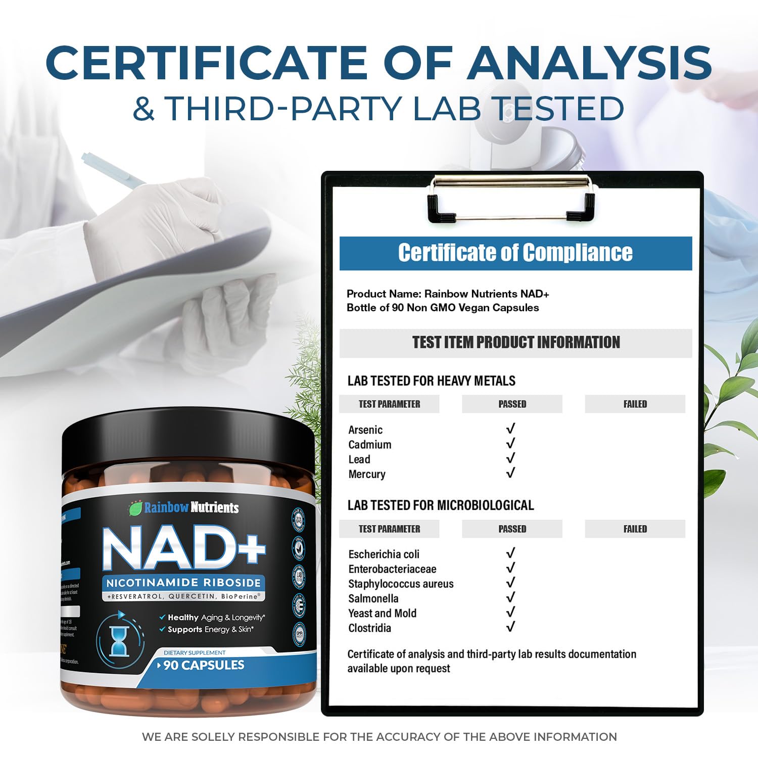 Rainbow Nutrients NAD+ – emballage clair et gélules faciles à avaler