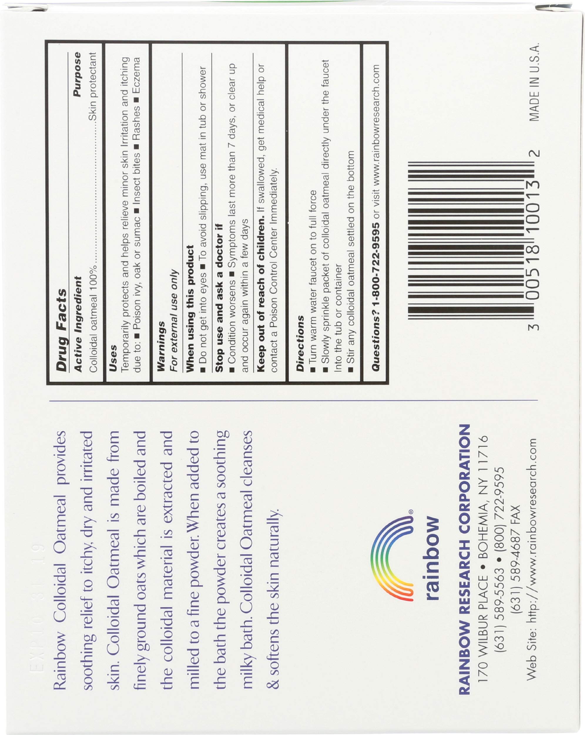 Rainbow Research Colloidal Oatmeal Bath texture poudre fine prête à dissoudre.