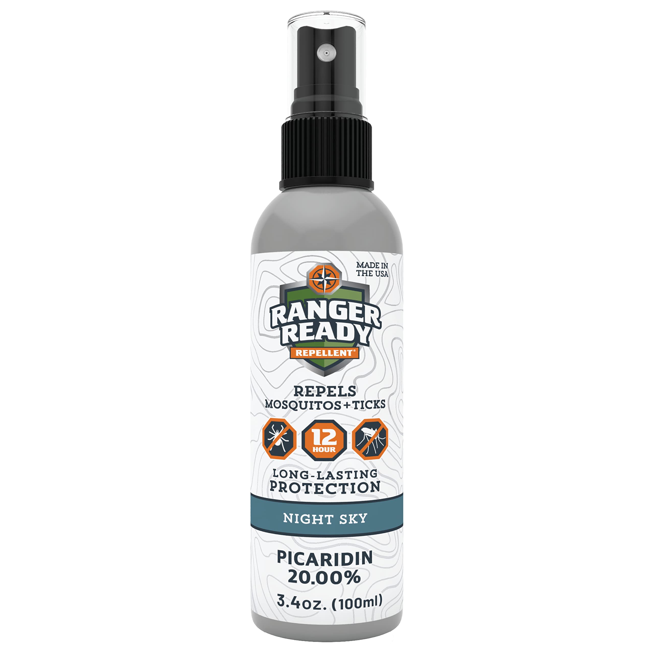 Ranger Ready Repellents Picaridin, bouteille Nuit Celeste, protection durable contre moustiques et tiques.