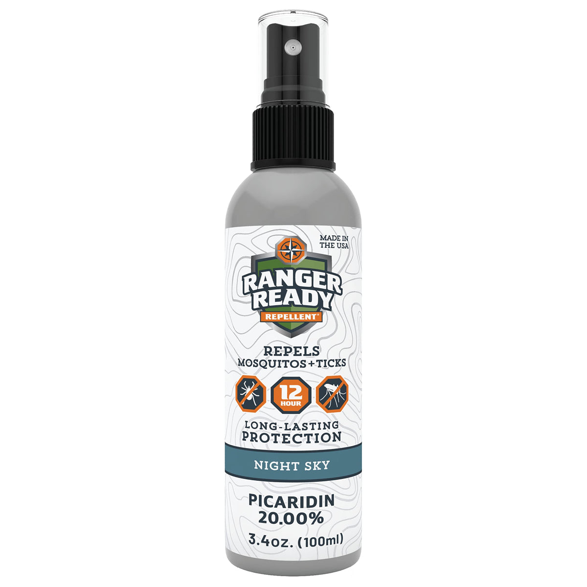 Ranger Ready Repellents Picaridin, bouteille Nuit Celeste, protection durable contre moustiques et tiques.