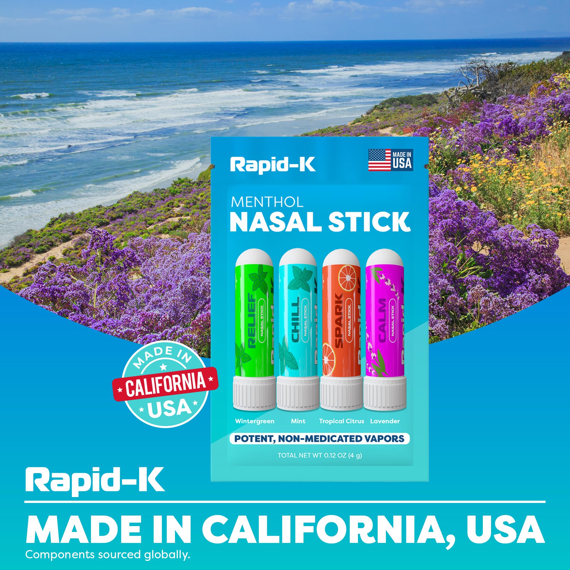 Inhalateur nasal Rapid-K huiles essentielles pures pour aromathérapie rapide.