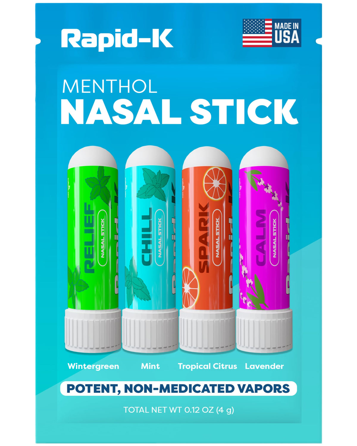 Inhalateurs nasaux Rapid-K mentholés coffret 4 unités pour respiration claire.