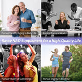 Rasav NAD 10-en-1 : ingrédients clés incluant CoQ10 et Resveratrol.