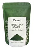 Poudre Raslok Spiruline: présentation du pot et texture pure pour énergie naturelle.