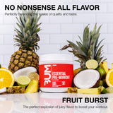 RAW Pré-entrainement Fruit Burst: etiquette et emballage visibles sur l'emballage