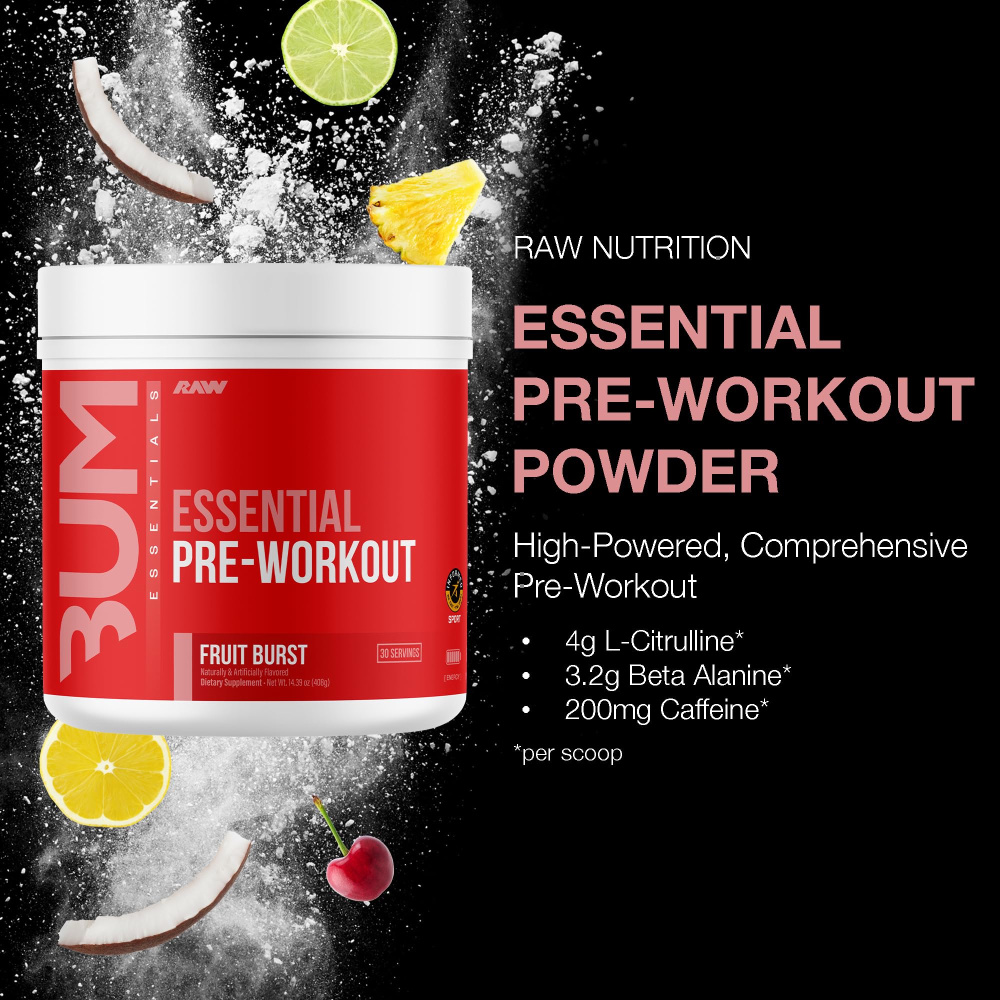 RAW Pré-entrainement Fruit Burst: shaker prêt à mélanger rapidement votre boisson
