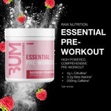 RAW Essential Pré-entraînement Raspberry Creamthickle, doseuse visible pour dosage précis et rapide.