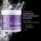 Doseur versant RAW Essential Pre-Workout poudre raisin prêt à mélanger.