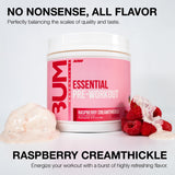 RAW Essential Pré-entraînement Raspberry Creamthickle, verre montrant un mélange lisse et uniforme.