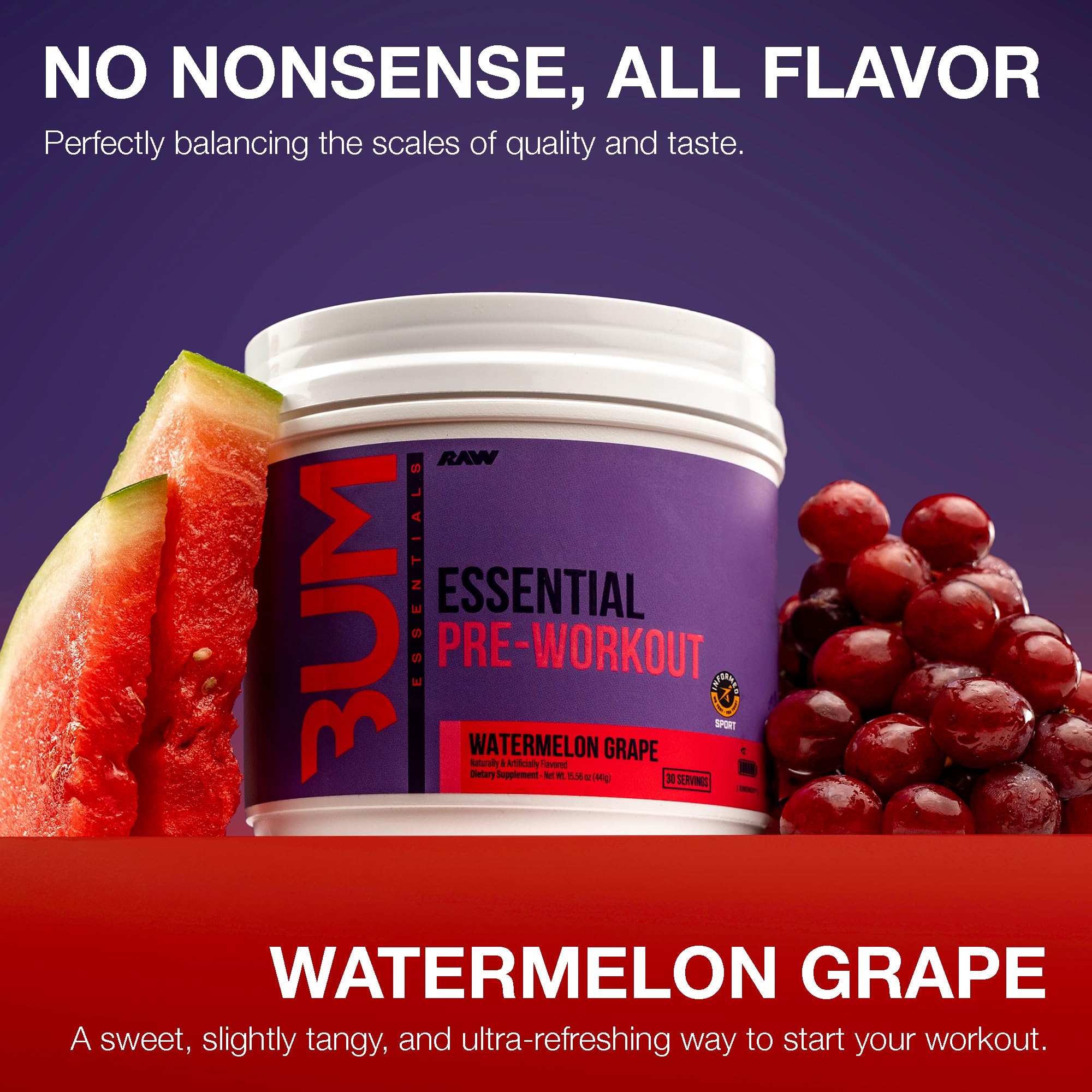 Mélange RAW Essential Pre-Workout avec eau et glaçons, énergie prête pour l'entraînement