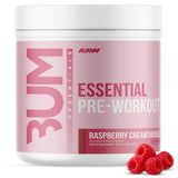 RAW Essential Pré-entraînement Raspberry Creamthickle, pot de poudre prête à mélanger pour énergie soutenue.