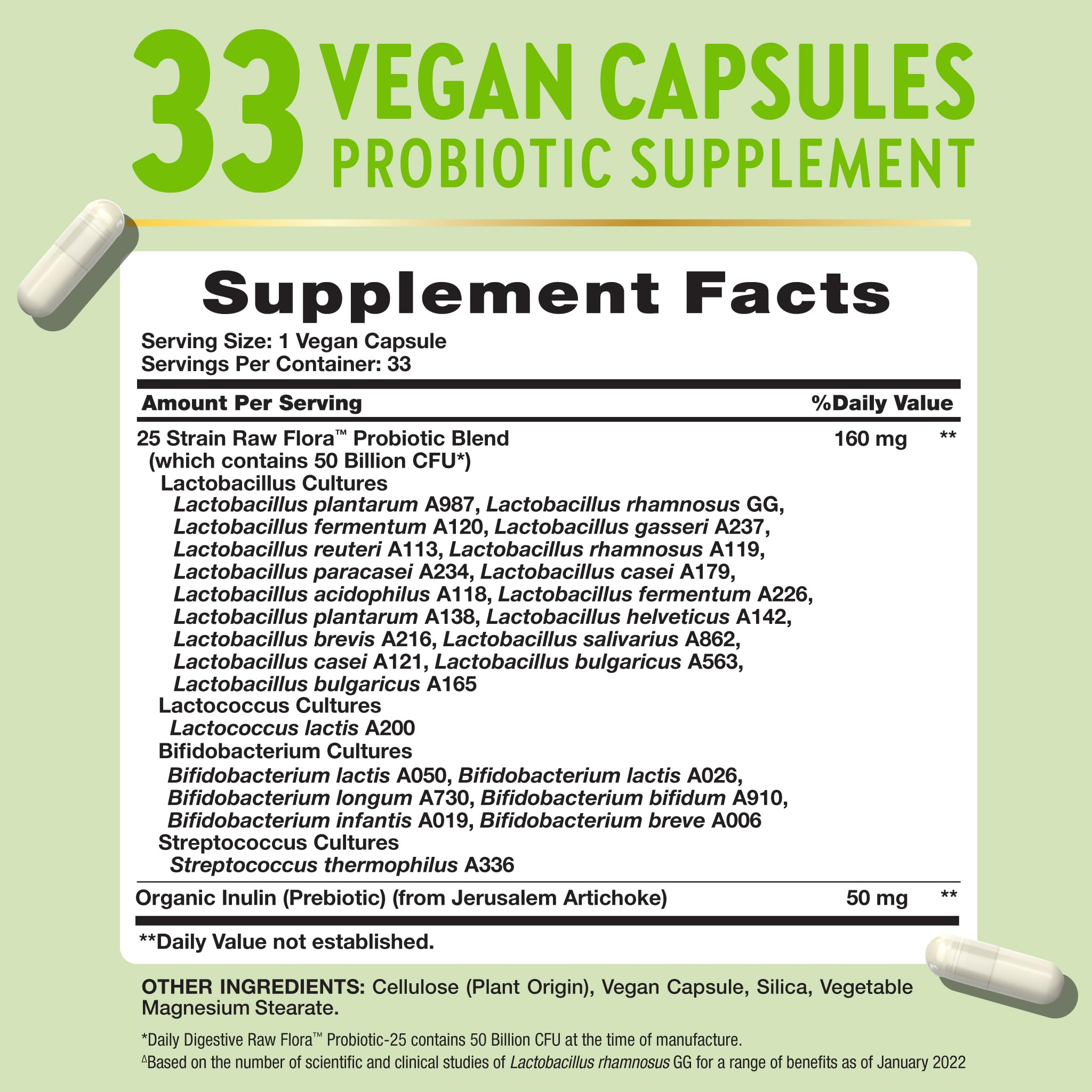 Capsules véganes Raw Flora prêtes à l'utilisation quotidienne