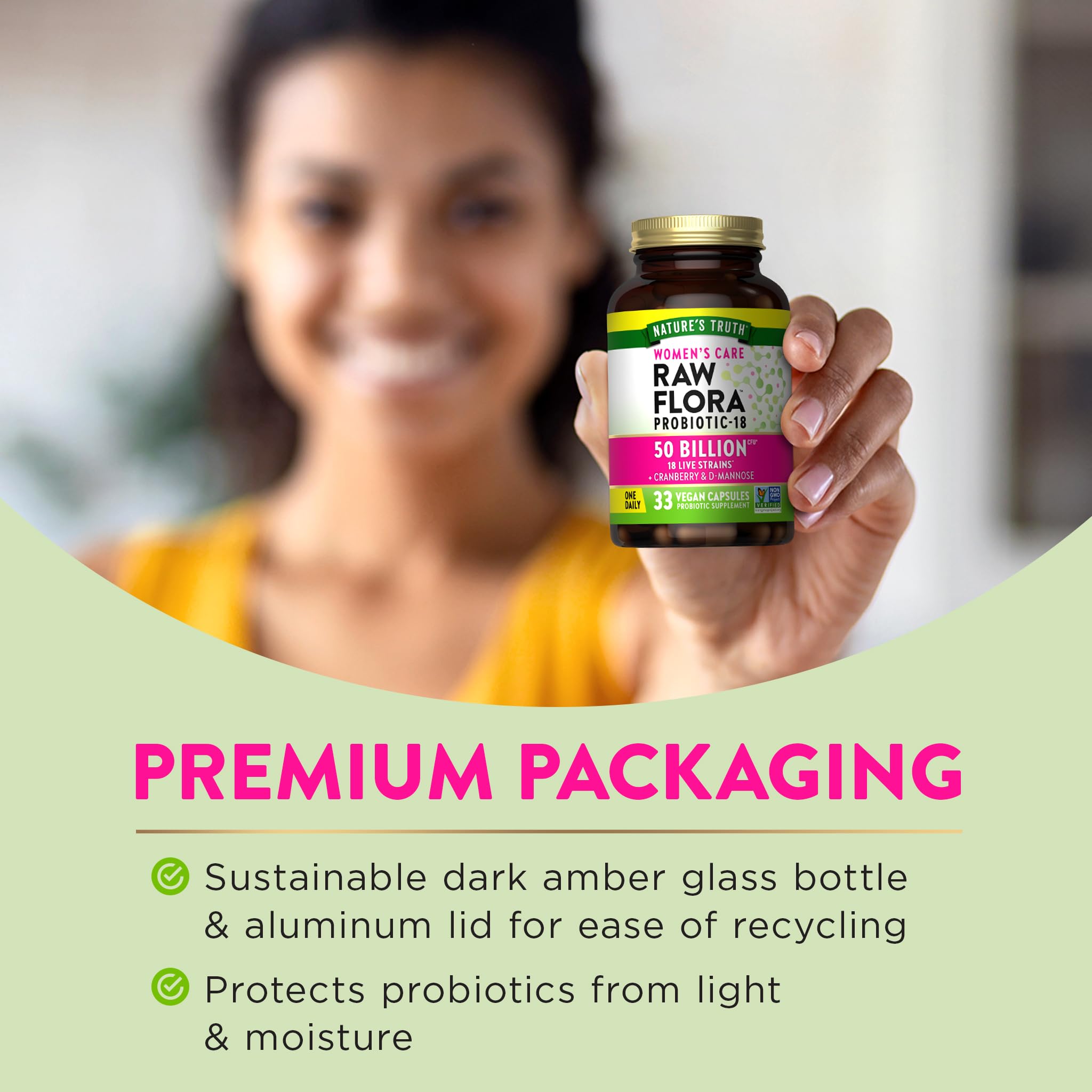 Emballage du produit Raw Flora Probiotiques pour Femmes, informations visibles.