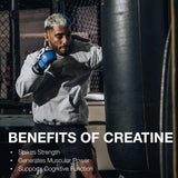 Avant-entraînement RAW Nutrition Creatine Monohydrate en action, potentiel de performance accru.