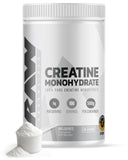 Bouteille RAW Nutrition Creatine Monohydrate, poudre pure pour soutenir l’endurance et la force.