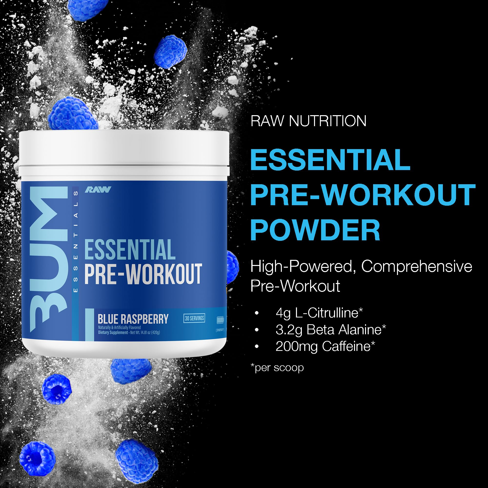 RAW Essential Pre – Beta-Alanine, dose pour retarder la fatigue.