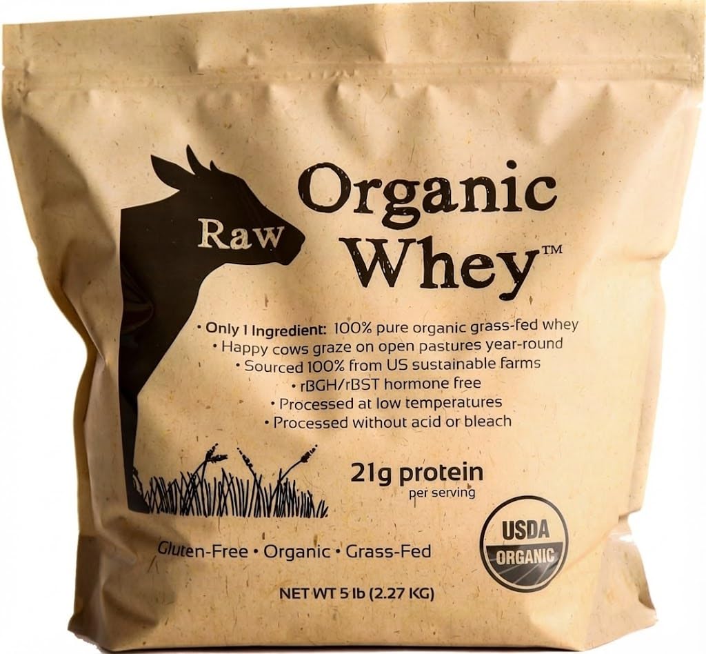 Raw Organic Whey Poudre emballage: source biologique pratique pour débuter une routine protéinée.