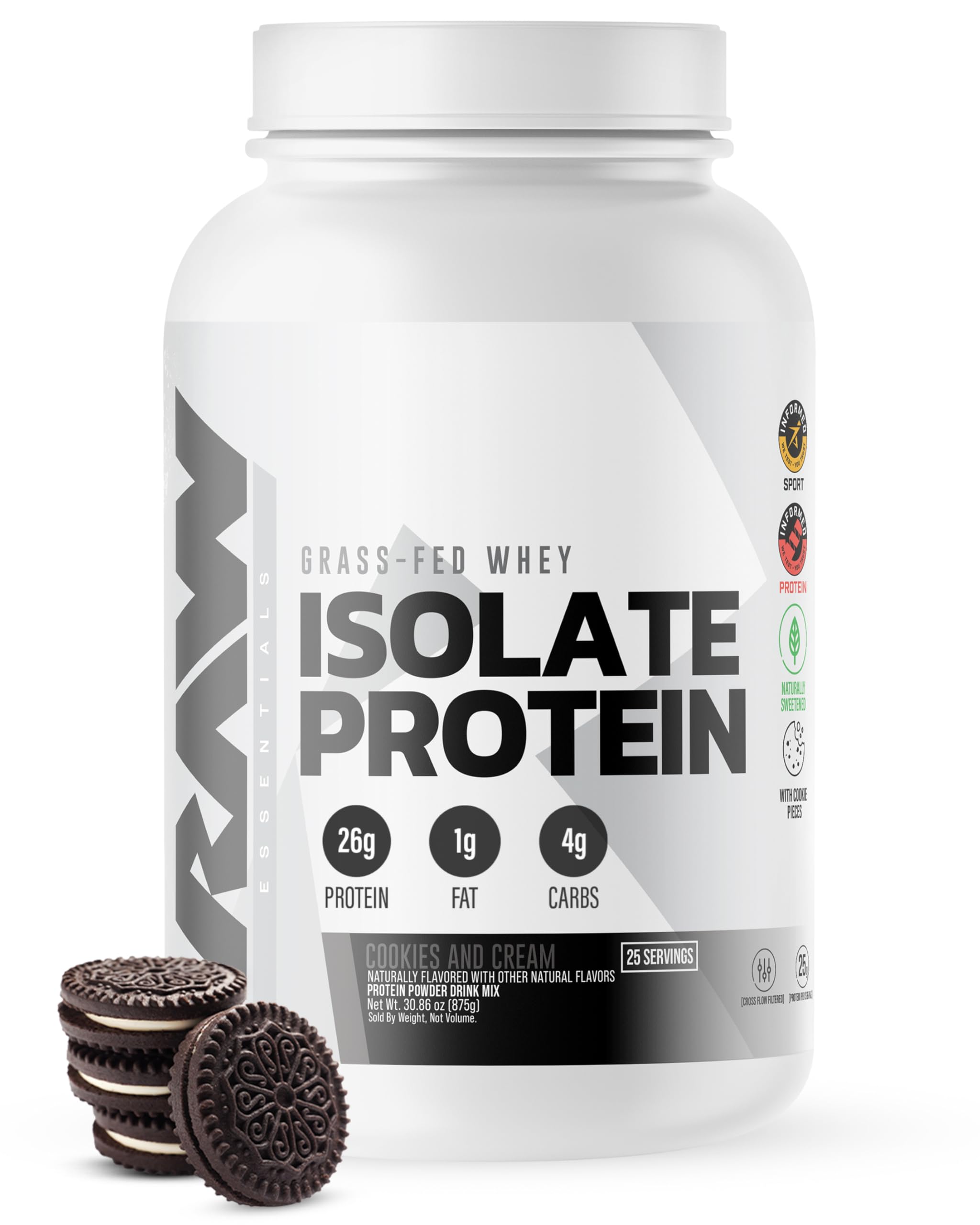 RAW isolat protéique de lait, goût biscuit-crème, pot idéal pour la récupération.