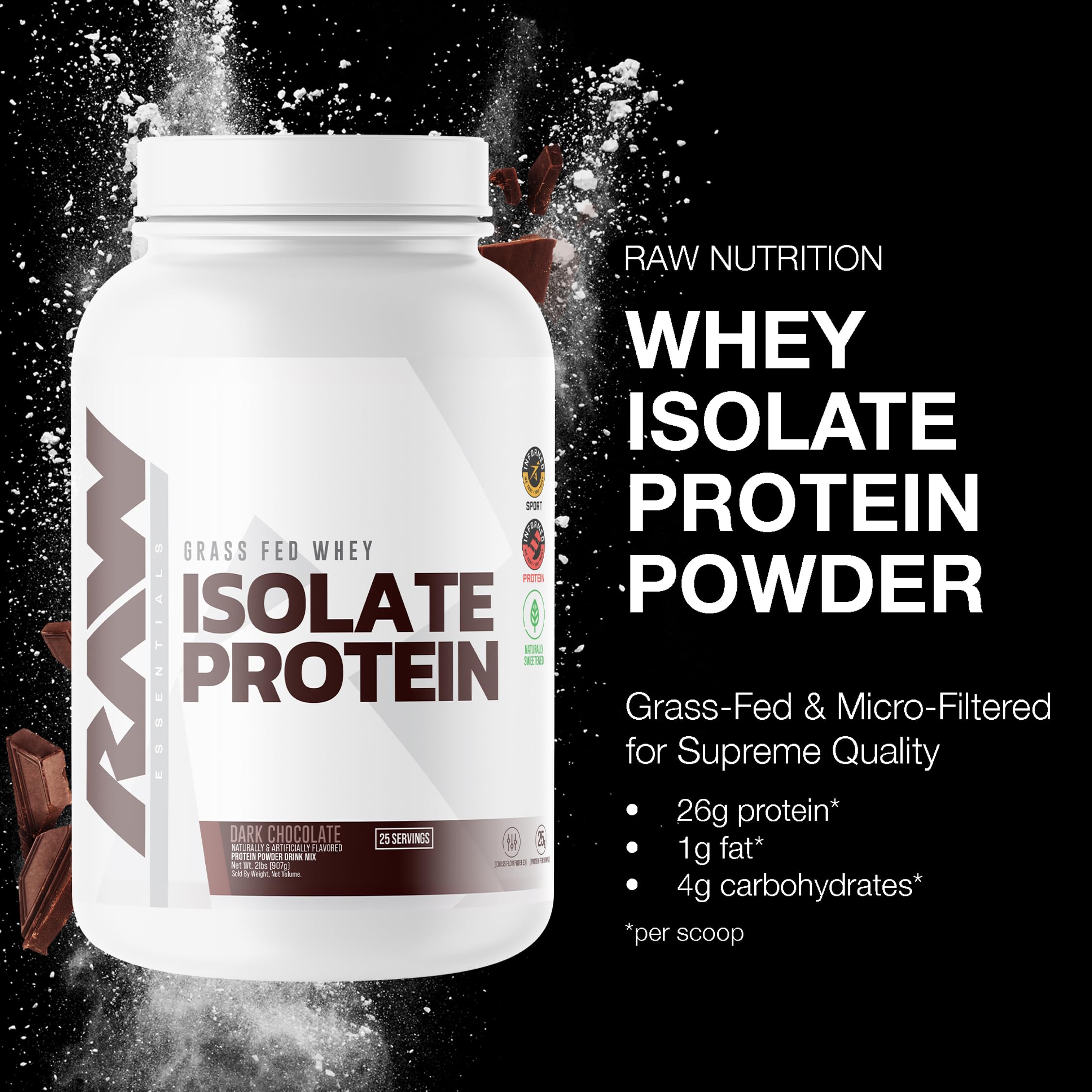 RAW Protéine isolée de lactosérum – doseur inclus, mélange rapide après l’entraînement.