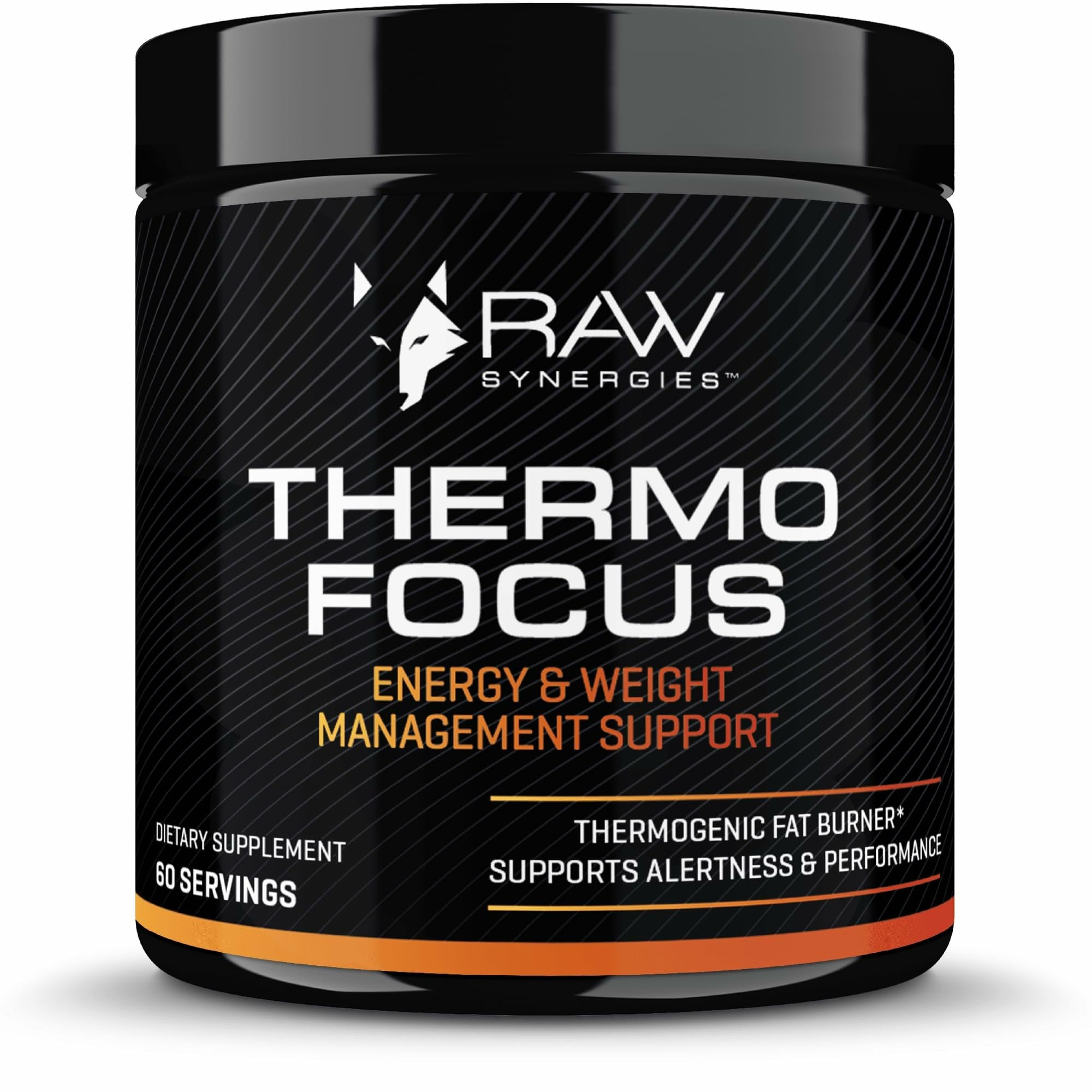 Thermo Focus de Raw Synergies, bouteille en cours de versement, énergie durable et concentration.