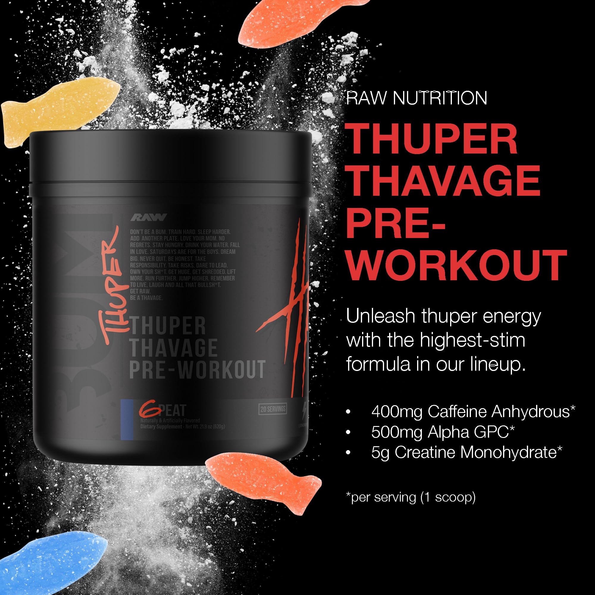 RAW Thuper Thavage 6 Peat – Boîte d’emballage, présentation premium pour le pré-entraînement