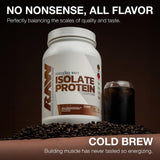 RAW Whey Isolate Cold Brew dans shaker, idéal pour entraînement en salle