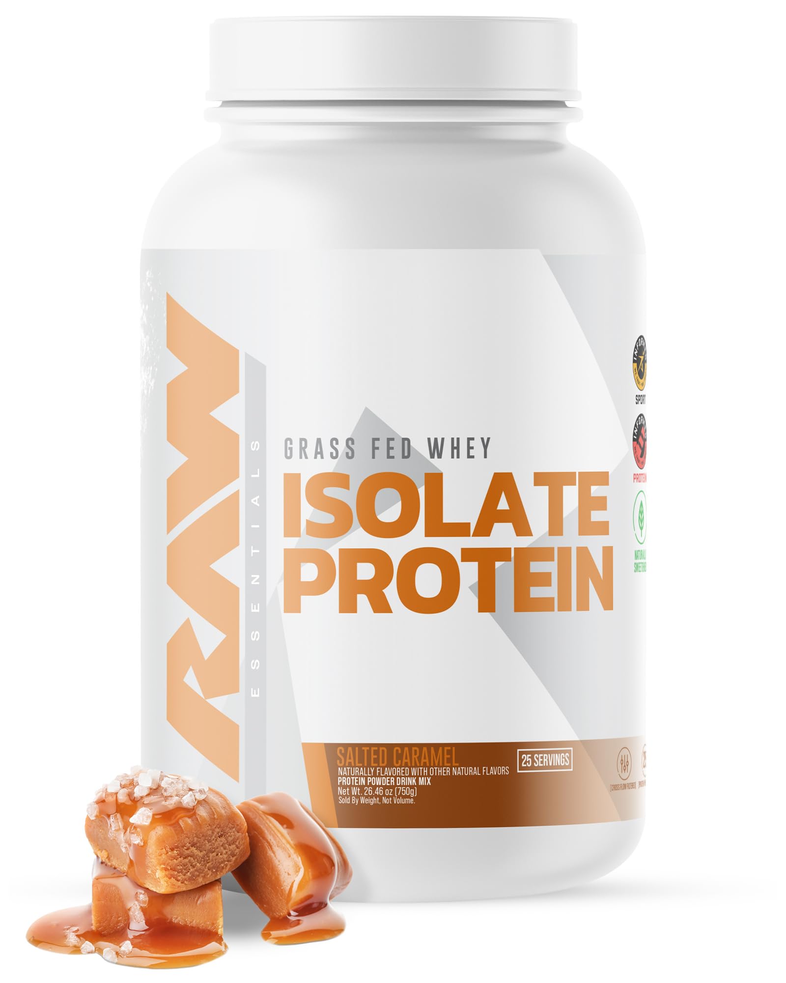 RAW Whey Isolate Sel Caramel — poudre protéinée, facile à mélanger après l'entraînement.
