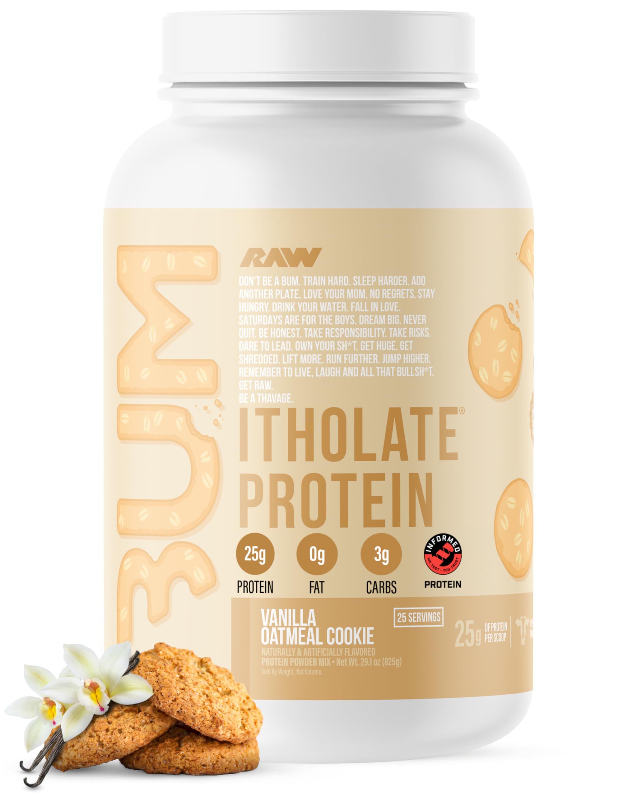 RAW Whey Isolate Vanilla emballage, apport protéique quotidien.