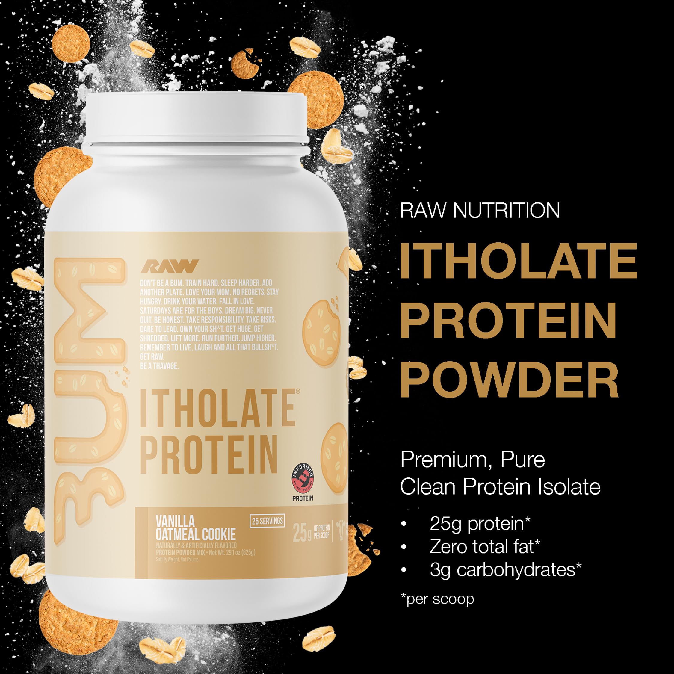RAW Whey Isolate Vanilla cuillère-dose, dosage pratique après séance.