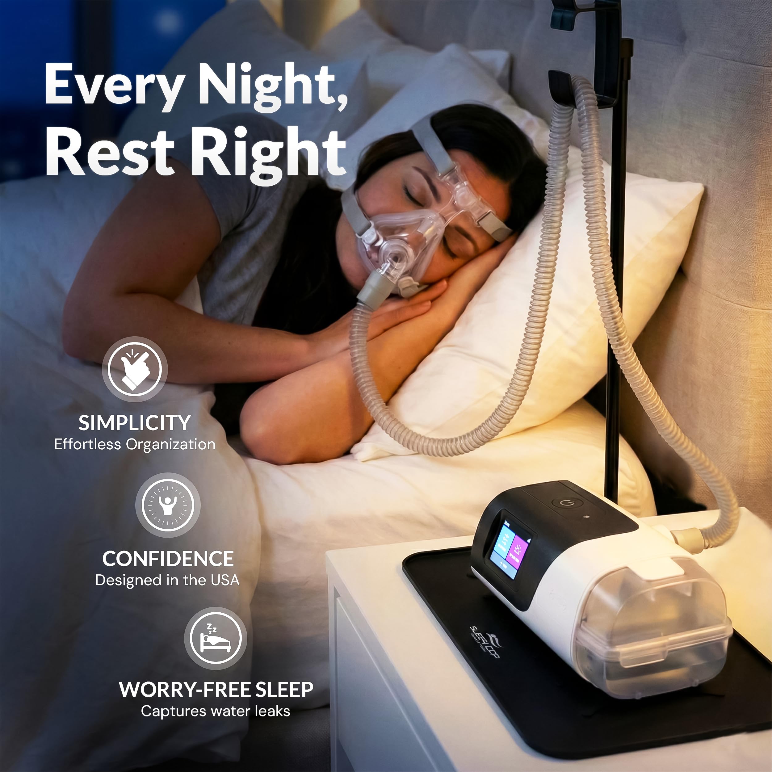RawRock porte-tuyau CPAP organise le tuyau près du lit.