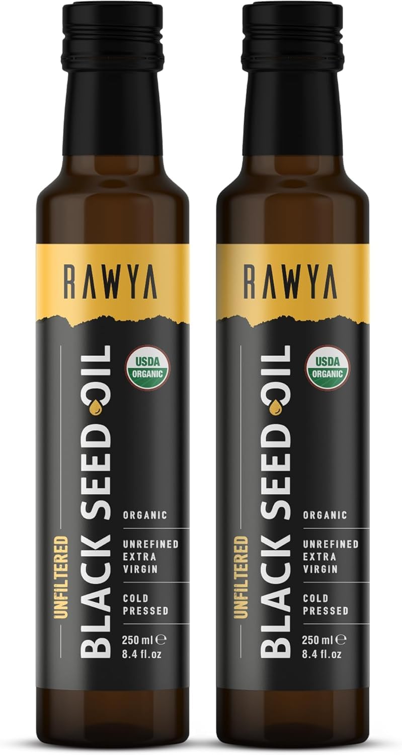 RAWYA huile de nigelle dans une bouteille en verre 250 ml, pure et concentrée.
