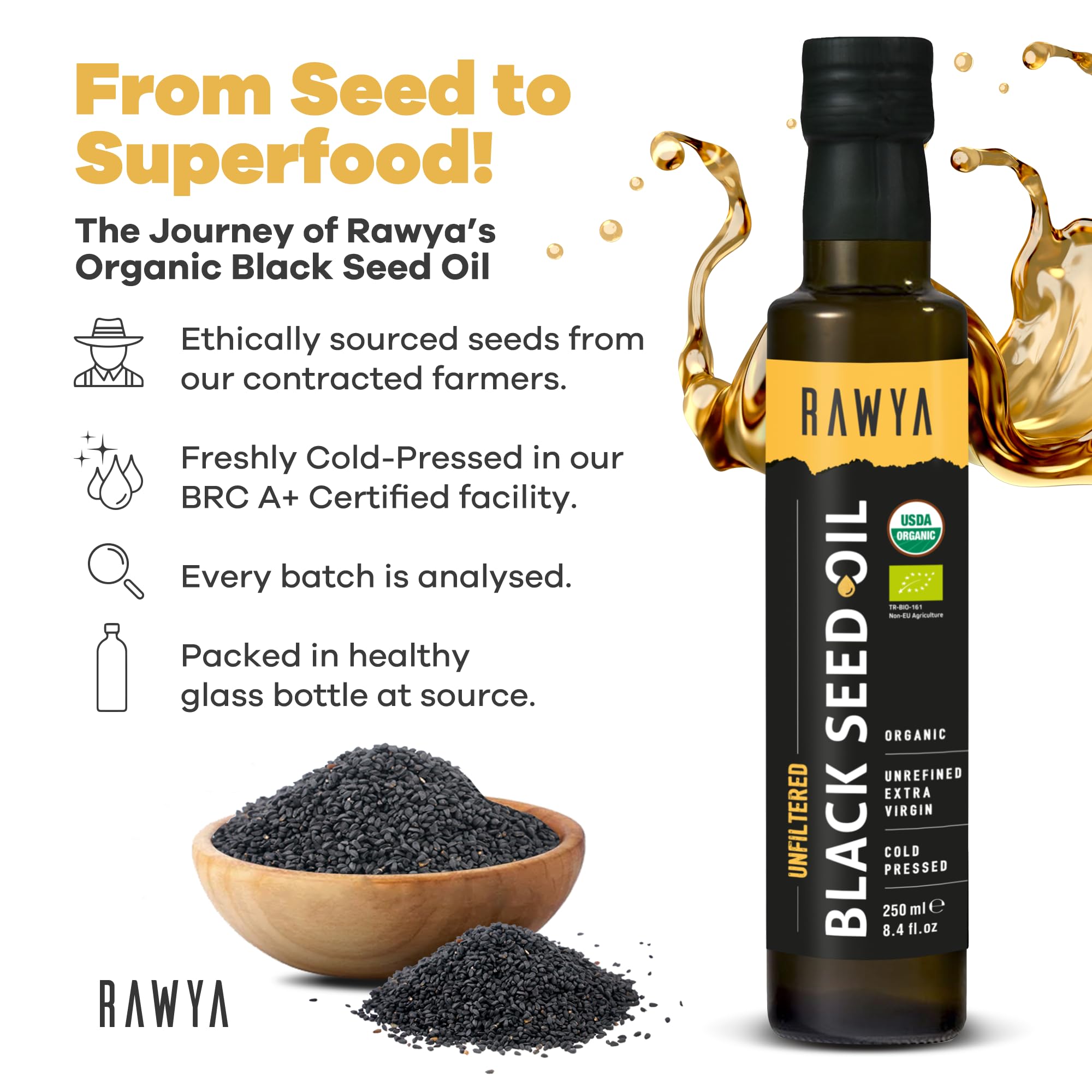 Lot de deux bouteilles RAWYA nigelle, pratique pour l’usage quotidien.