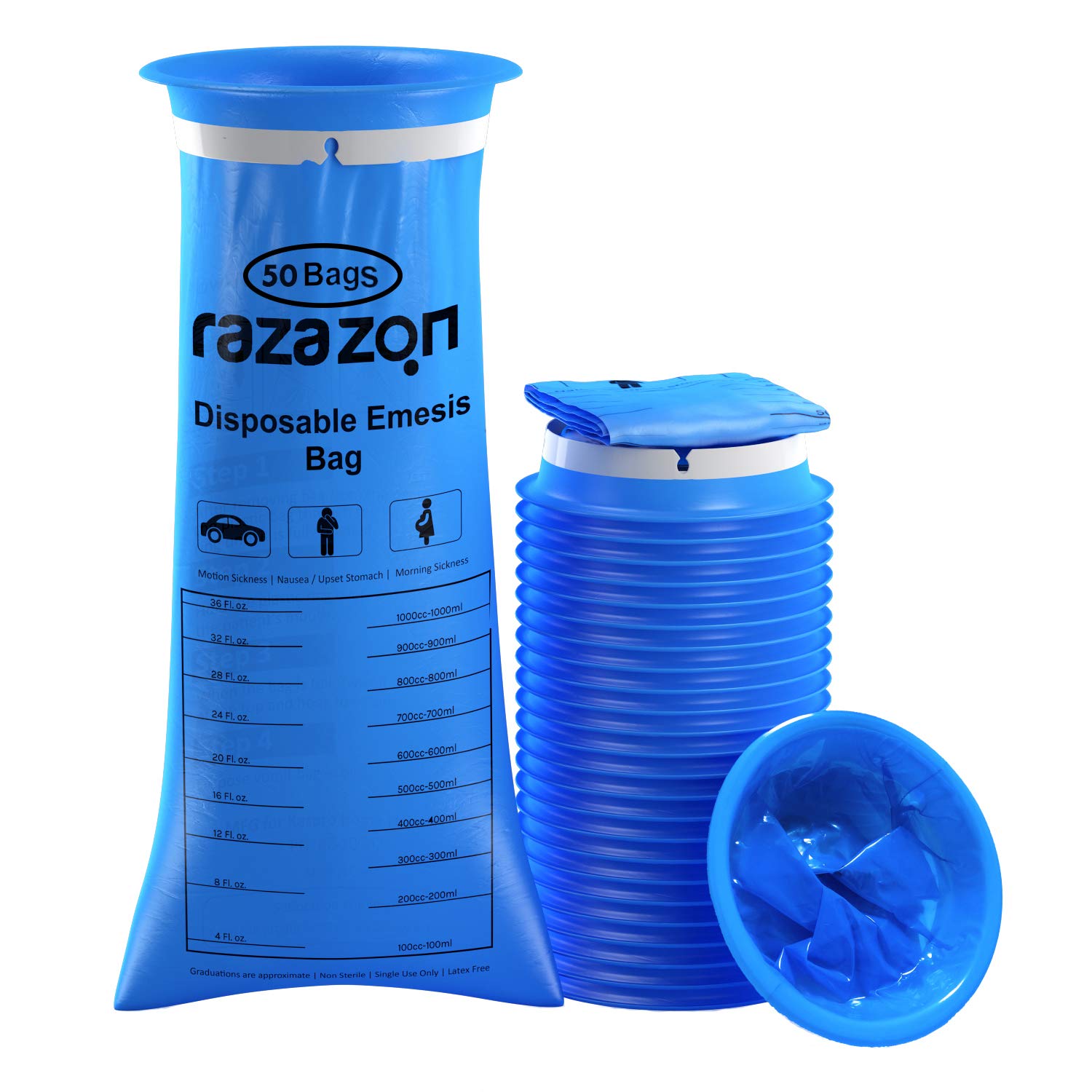 RAZAZON sacs vomito bleu, capacité 1000 ml, pratique en voyage.