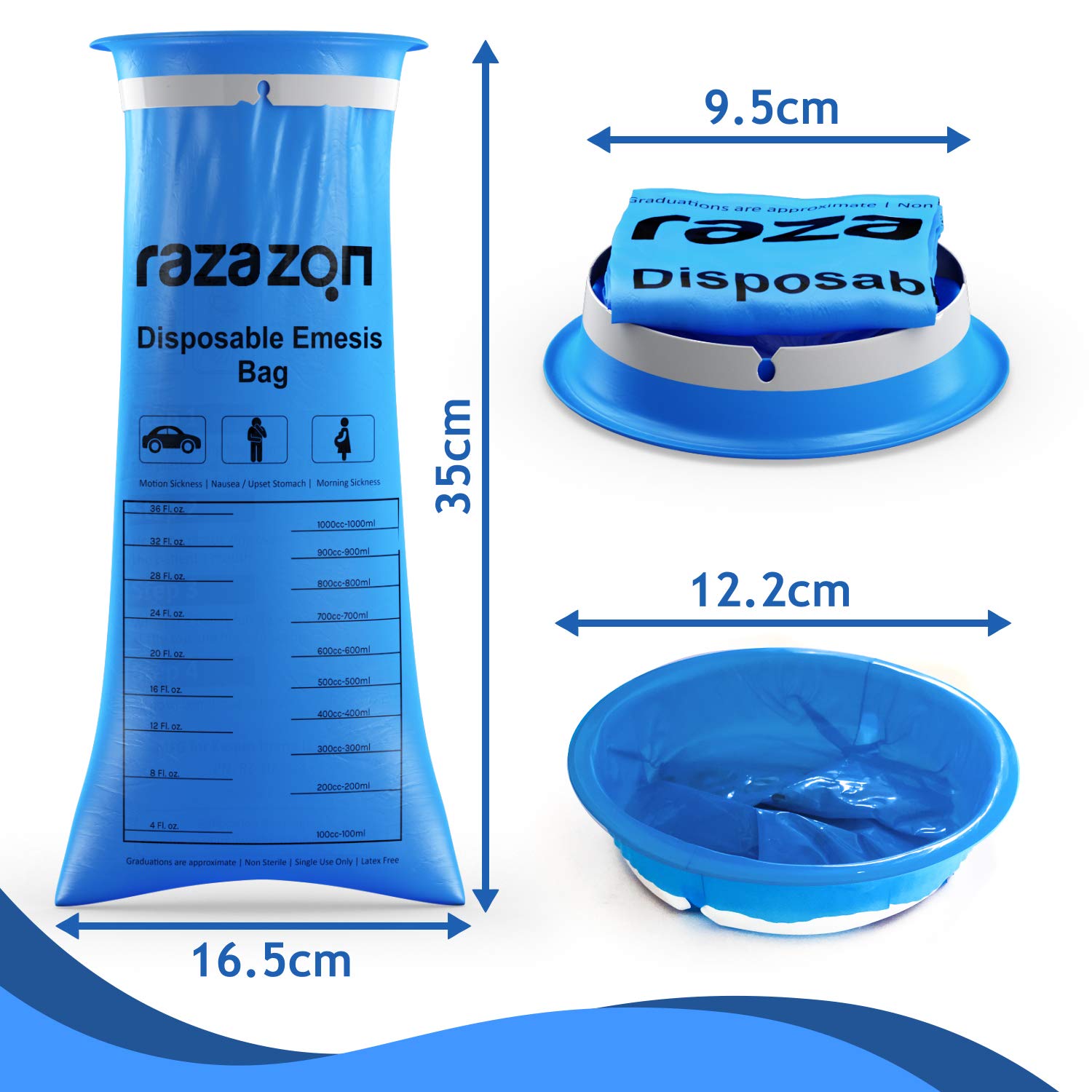 RAZAZON emballage durable pour sacs vomito, fiable et propre.