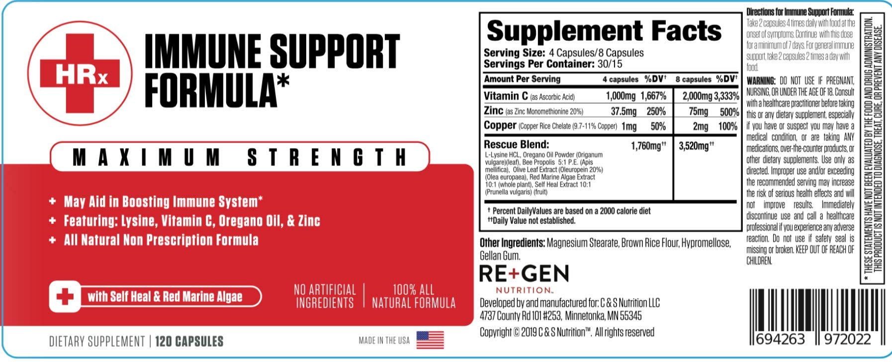 Re+Gen Nutrition Immunité – emballage pratique et dosage clair en 120 gélules.
