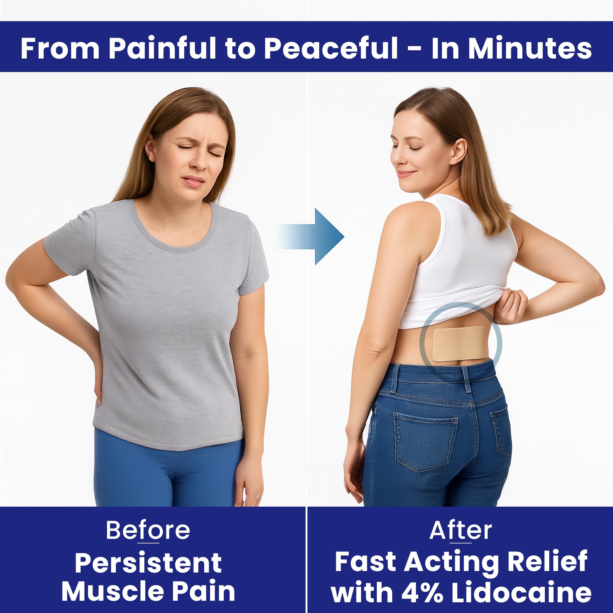 Patch Re-Lieved appliqué sur le dos pour relief rapide des muscles.
