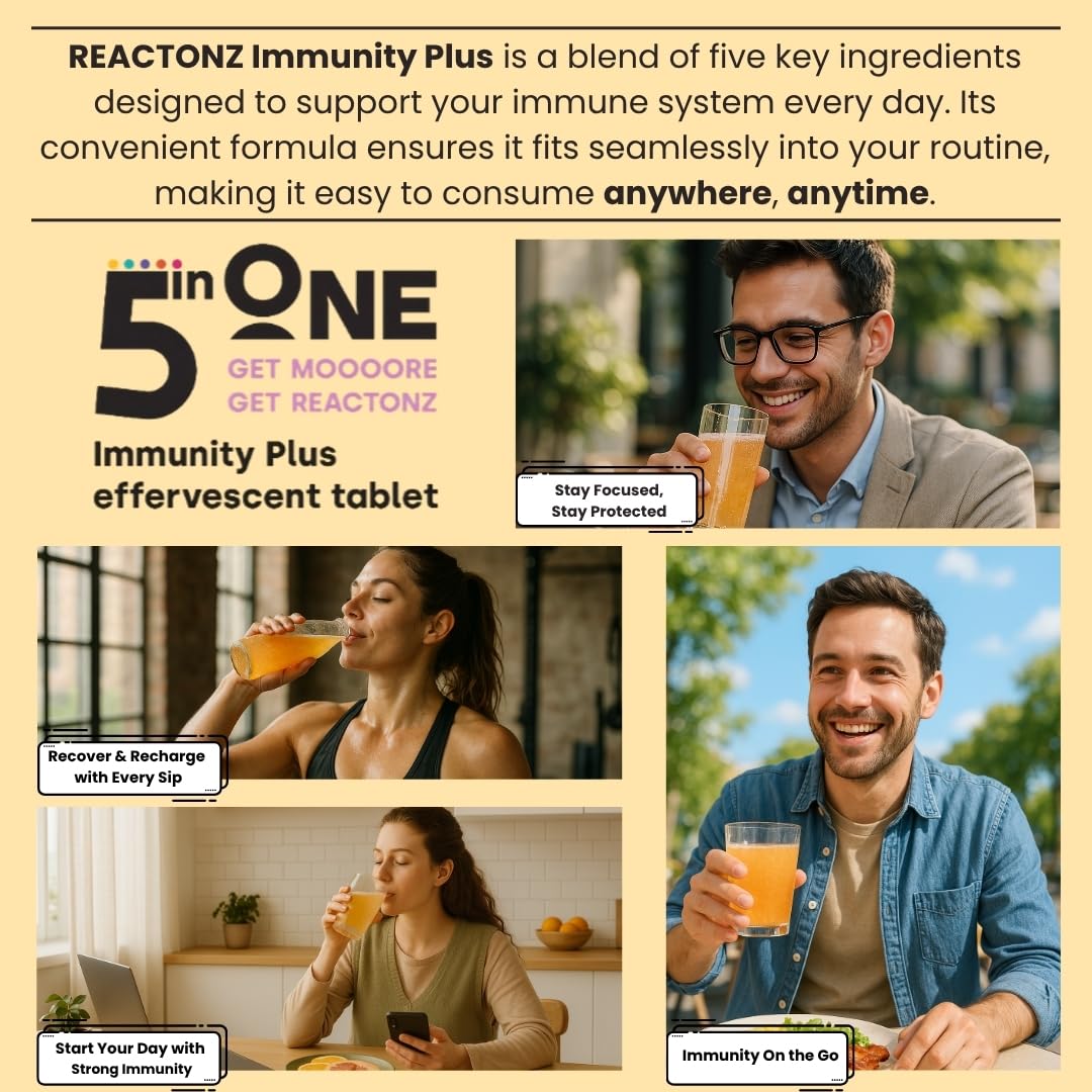Églantier et antioxydants dans REACTONZ Immunité Plus pour soutenir les défenses naturelles.