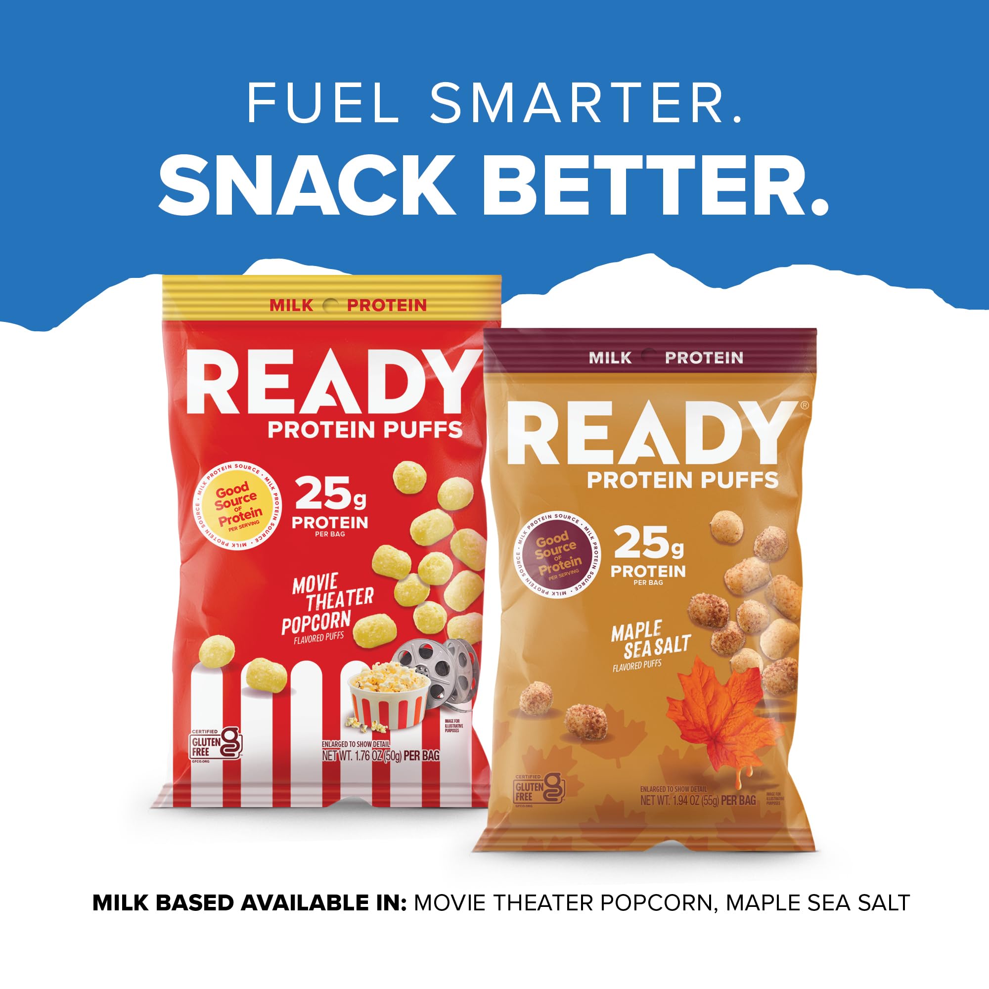 Ready Protein Puffs format multi-paquets six sachets, parfait pour bureau et sac de sport.