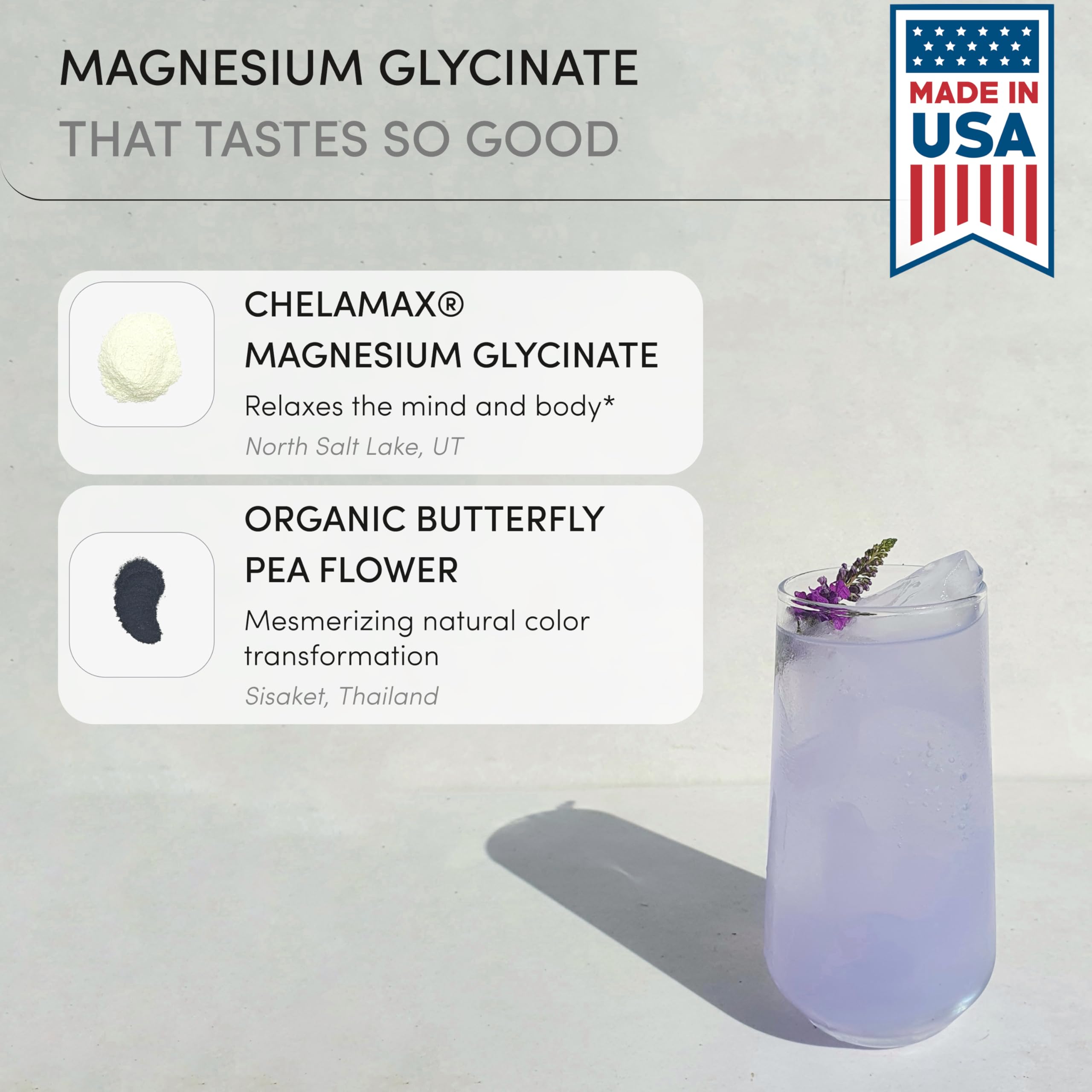 Ready To Magnesium Glycinate, fleurs pois papillon biologiques, couleur naturelle.