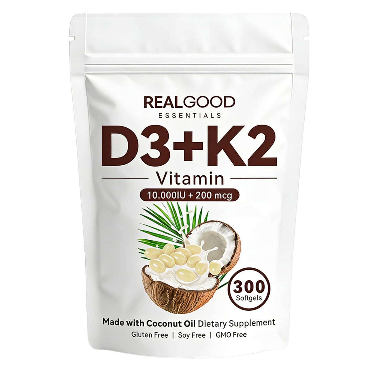 REAL GOOD ESSENTIALS Vitamine D3 K2, bouteille: favorise l'absorption du calcium.