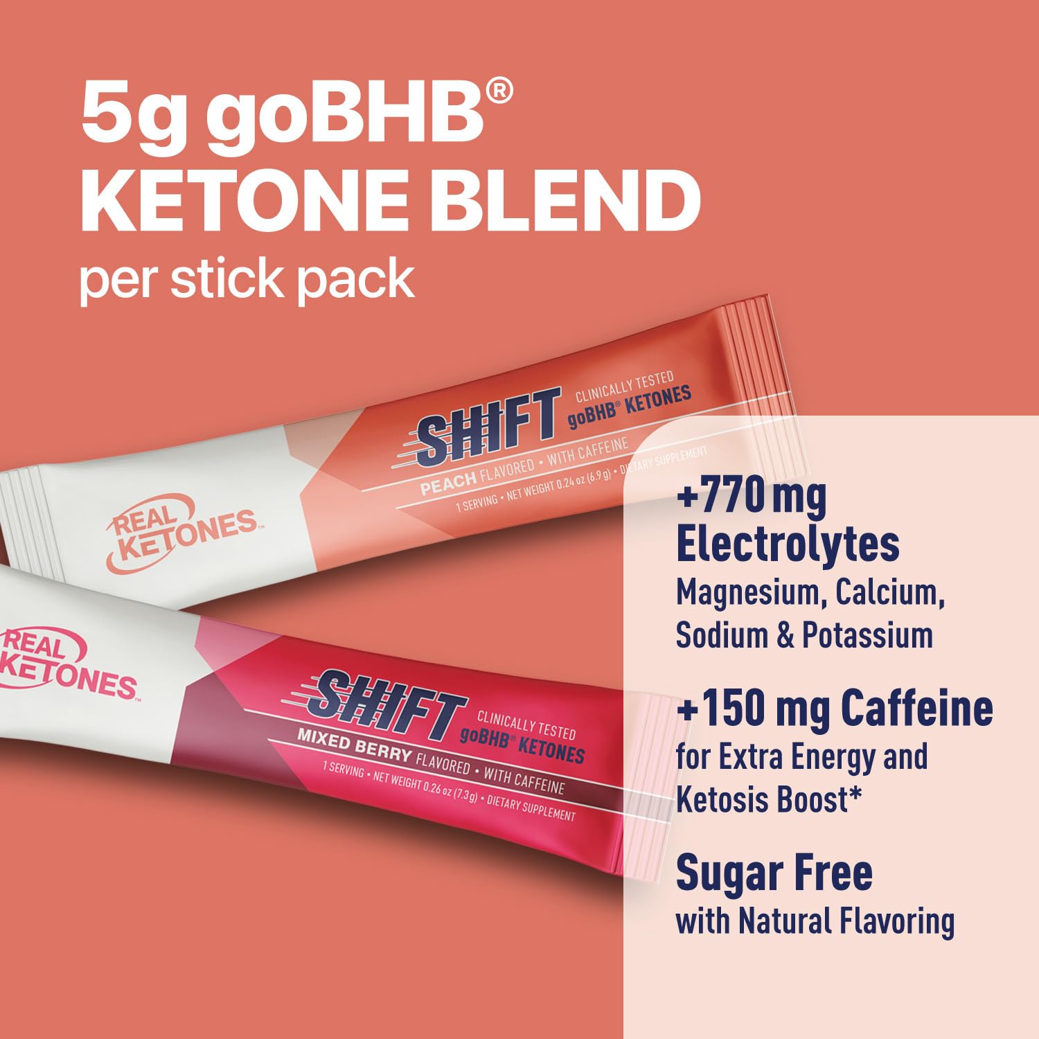 Real Ketones BHB formule sans sucre et sans caféine, poudre réhydratante pratique.