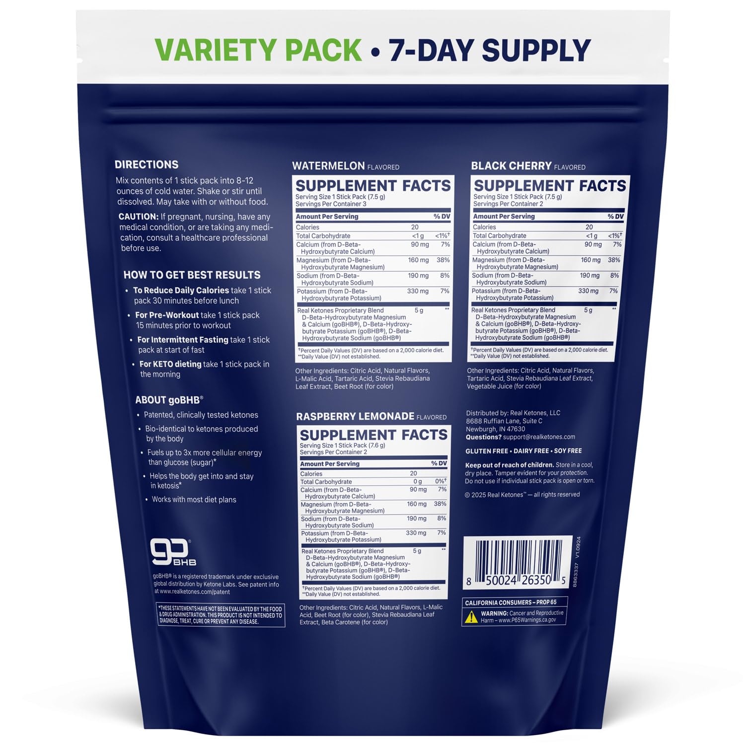 Real Ketones électrolytes en poudre hydratation, 4 électrolytes principaux.