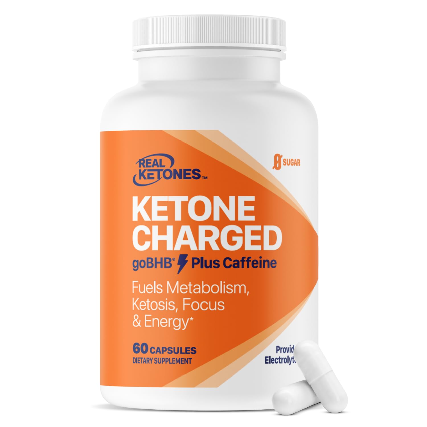 Real Ketones Keto BHB capsules visibles apportant sodium et magnésium pour l'hydratation.