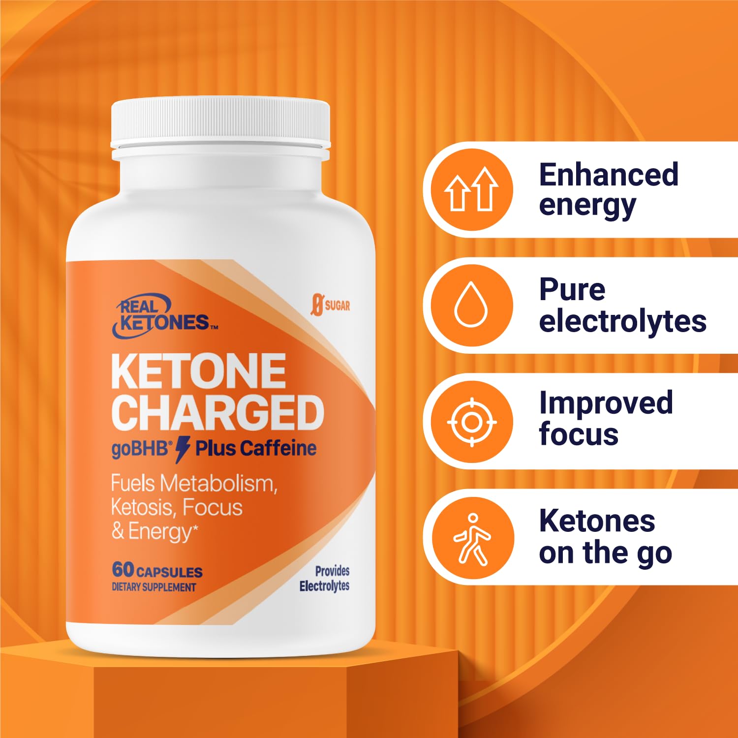 Real Ketones Keto BHB: prise de 4 capsules pour énergie ciblée.
