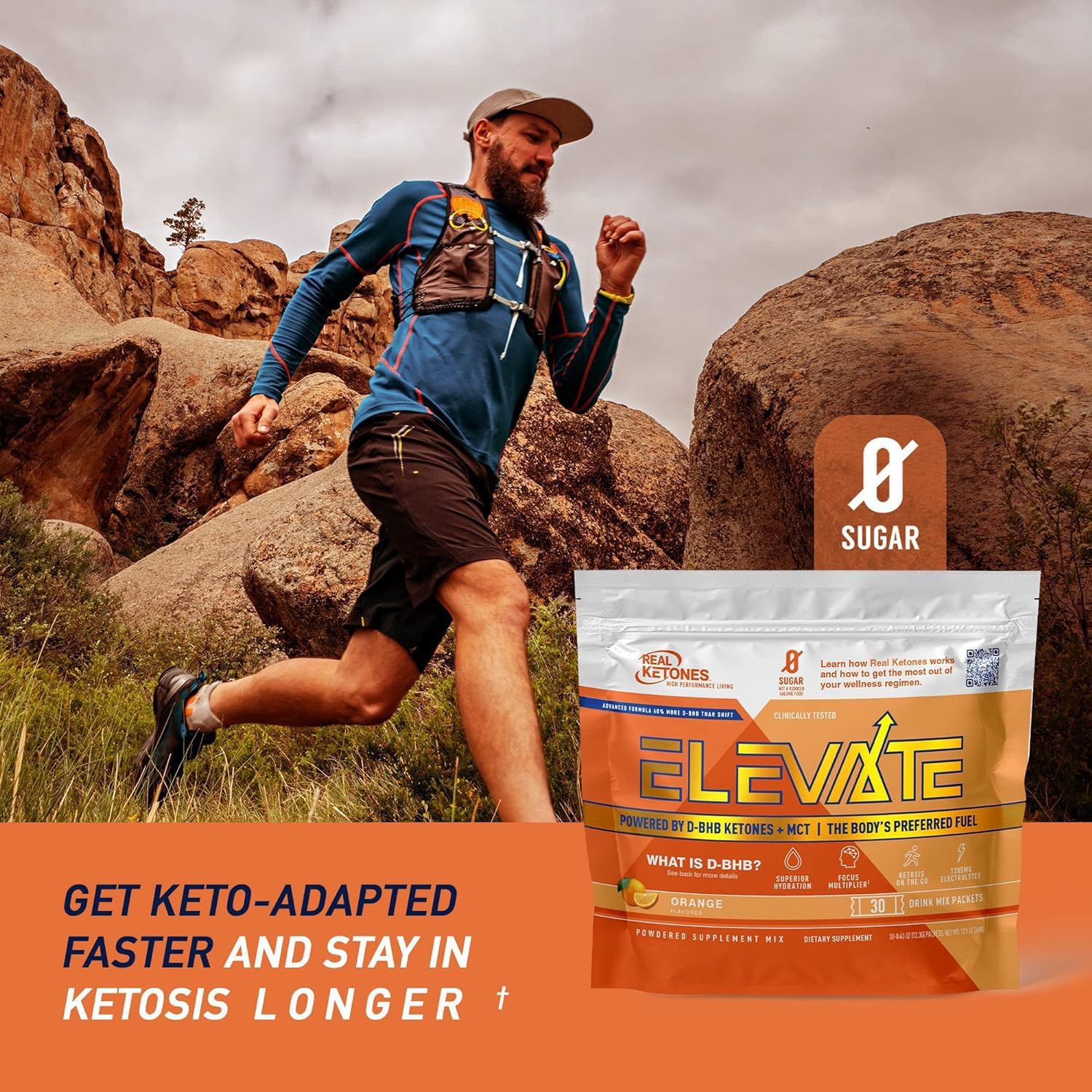 Boisson orange Real Ketones MCT-BHB prête à boire, énergie potentielle pour la journée.