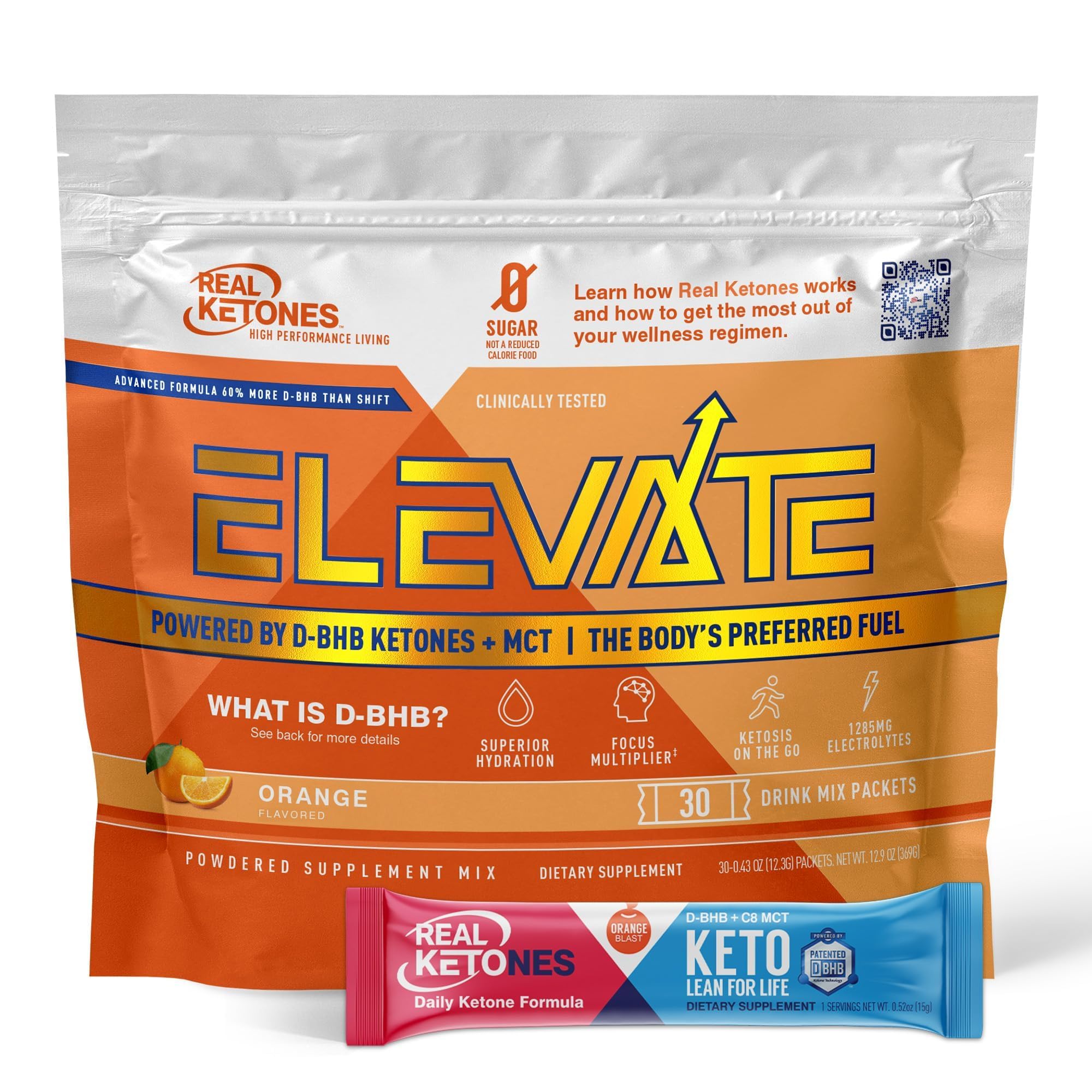 Real Ketones MCT-BHB emballage extérieur montrant le pack sans sucre et électrolytes.