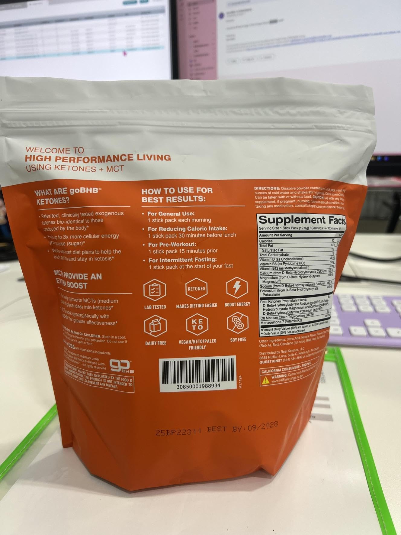 Utilisation sportive Real Ketones MCT-BHB, athlète prêt pour l'entraînement.
