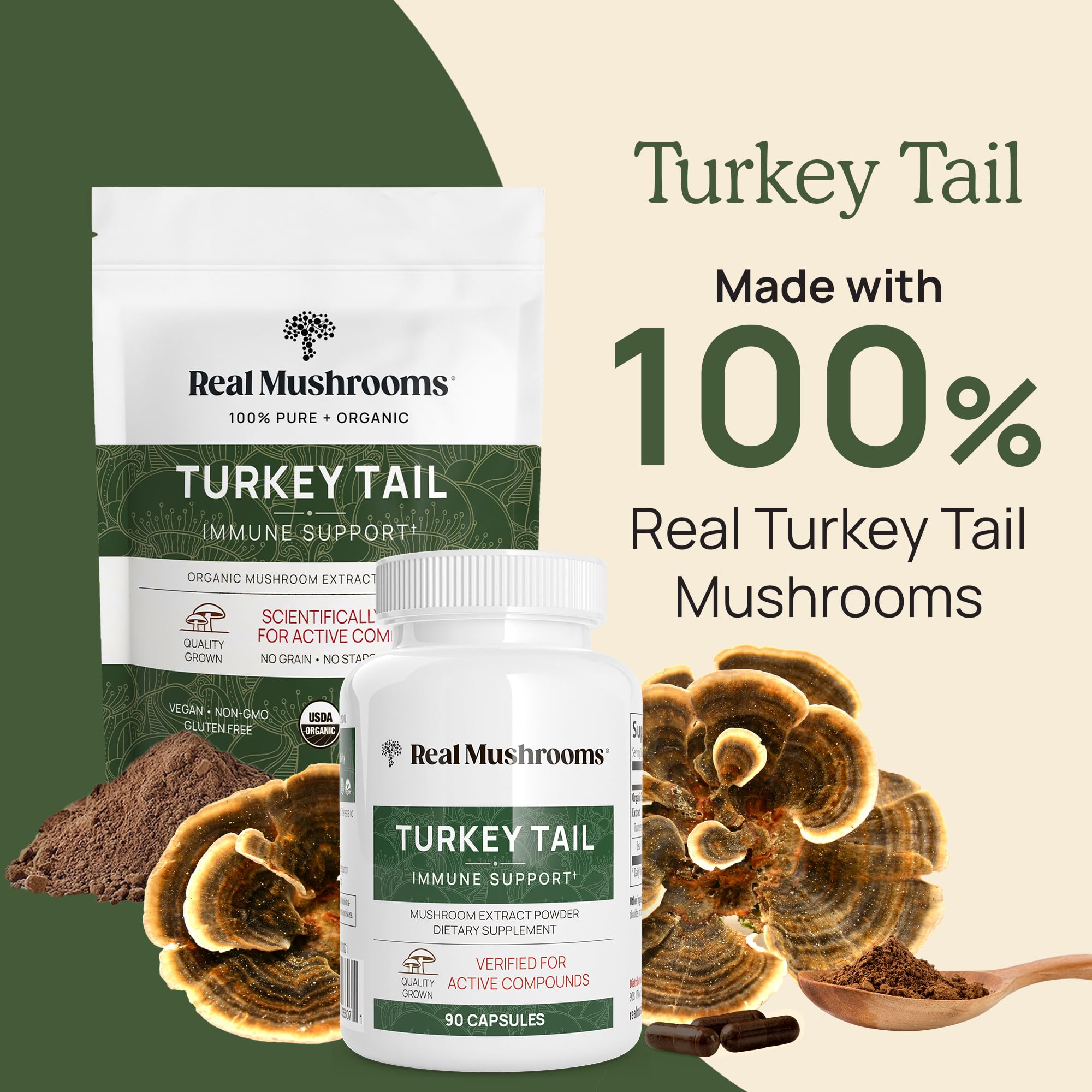 Real Mushrooms Tramète avec bêta-glucanes pour un potentiel soutien.