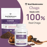 Capsules Real Mushrooms Chaga dans la main, prise facile et pratique.